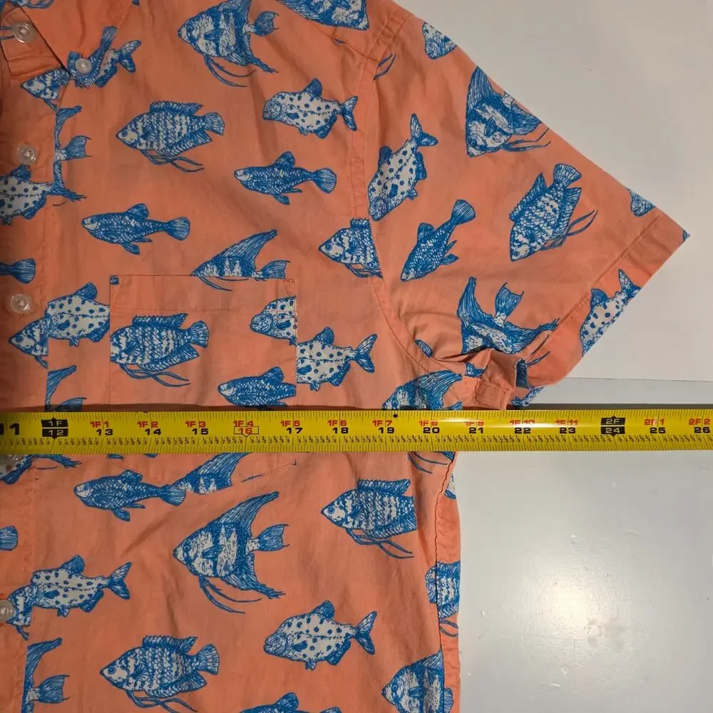 J.Crew Slim Fit Fish Print Short Sleeve Secret Wash‎ Shirt Medium Salmon AOP